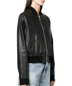 womens-long-sleeve-black-faux-leather-bomber-jacket