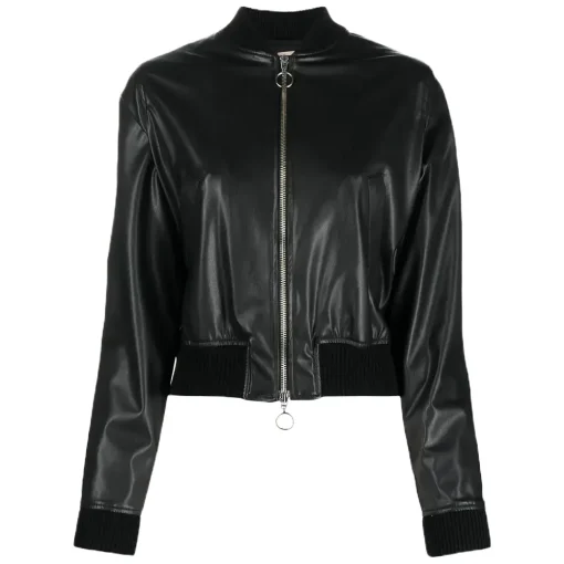 womens-long-sleeve-black-faux-leather-bomber-jacket