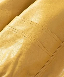 womens-snap-button-yellow-faux-leather-bomber-jacket