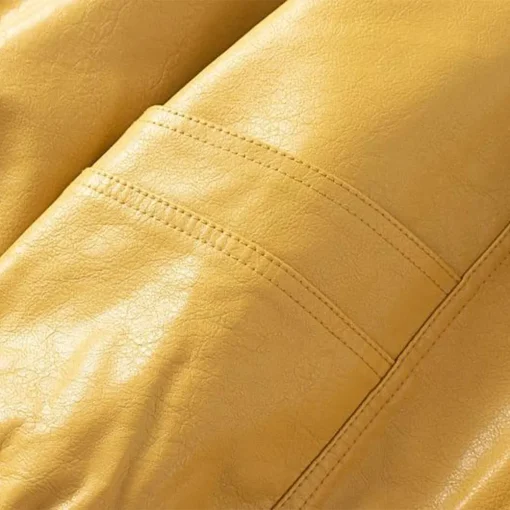 womens-snap-button-yellow-faux-leather-bomber-jacket