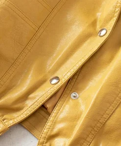 womens-snap-button-yellow-faux-leather-bomber-jacket