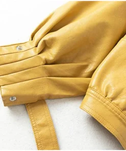 womens-snap-button-yellow-faux-leather-bomber-jacket