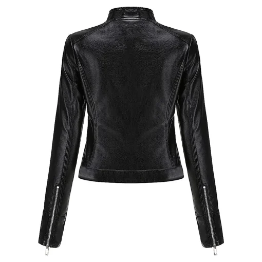 womens-stand-collar-black-faux-leather-short-jacket