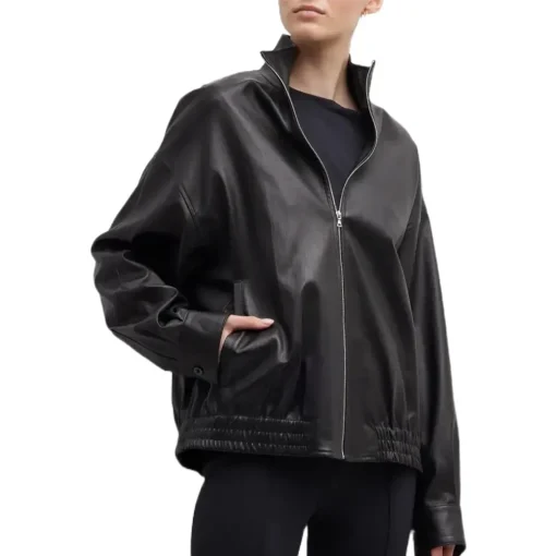 womens-stand-collar-black-faux-leather-track-jacket