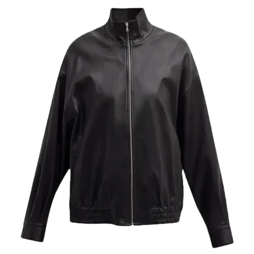 womens-stand-collar-black-faux-leather-track-jacket