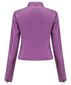 womens-stand-collar-purple-faux-leather-short-jacket