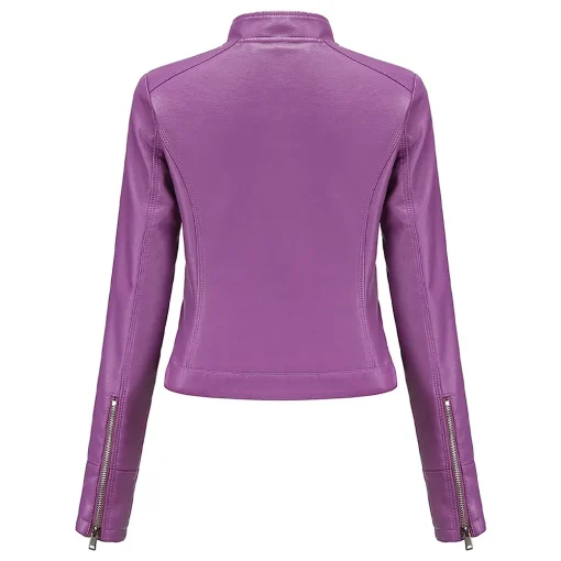 womens-stand-collar-purple-faux-leather-short-jacket