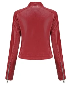 womens-stand-collar-red-faux-leather-short-jacket