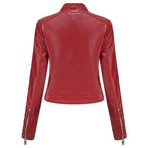 womens-stand-collar-red-faux-leather-short-jacket