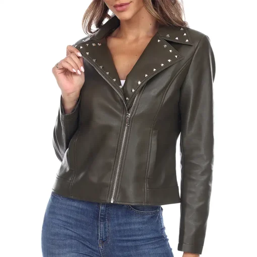 womens-studded-collar-olive-faux-leather-jacket