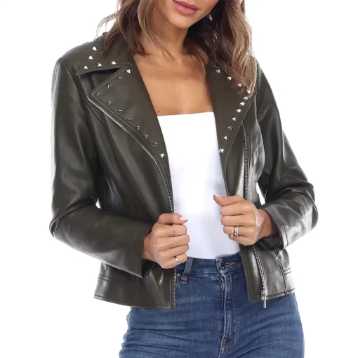 womens-studded-collar-olive-faux-leather-jacket