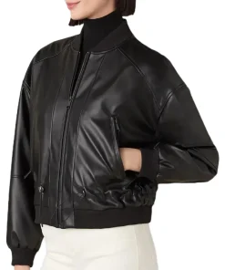 womens-zip-up-black-faux-leather-bomber-jacket