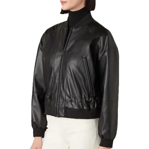 womens-zip-up-black-faux-leather-bomber-jacket