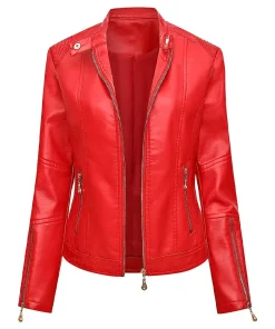 womens-zipper-red-faux-leather-biker-jacket