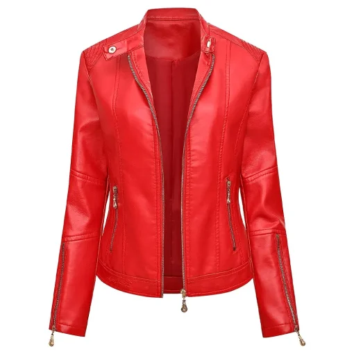 womens-zipper-red-faux-leather-biker-jacket