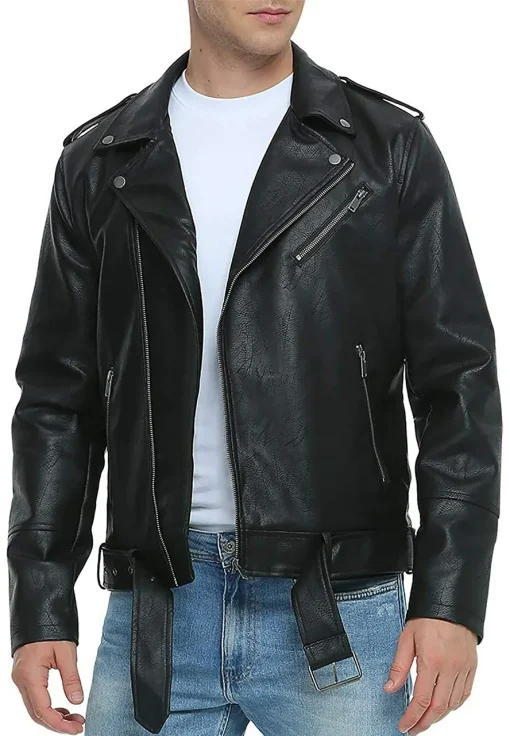 mens-belted-black-faux-leather-biker-jacket