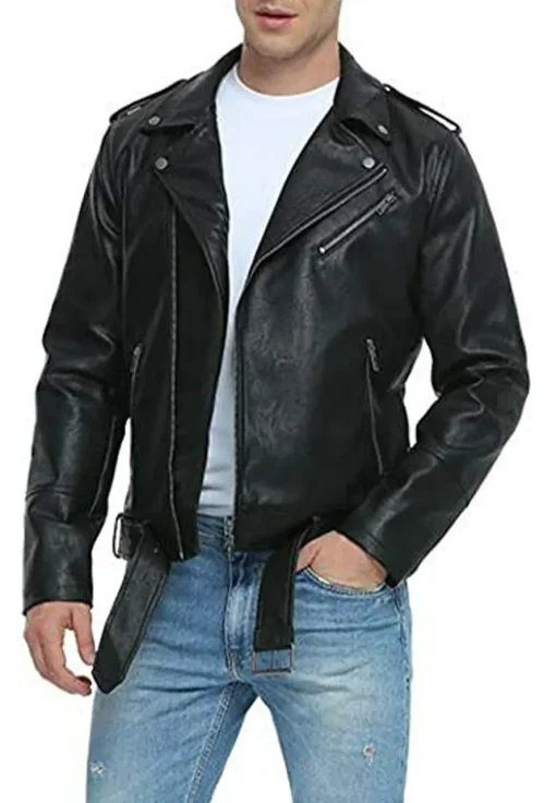 mens-belted-black-faux-leather-biker-jacket