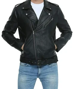 mens-belted-black-faux-leather-biker-jacket