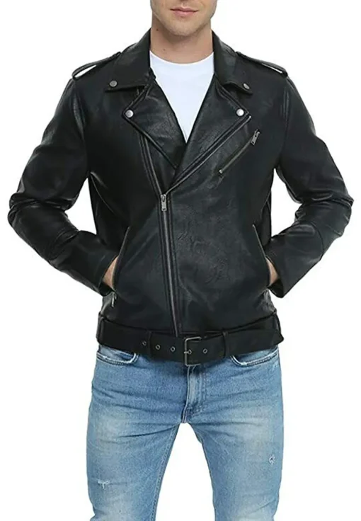 mens-belted-black-faux-leather-biker-jacket