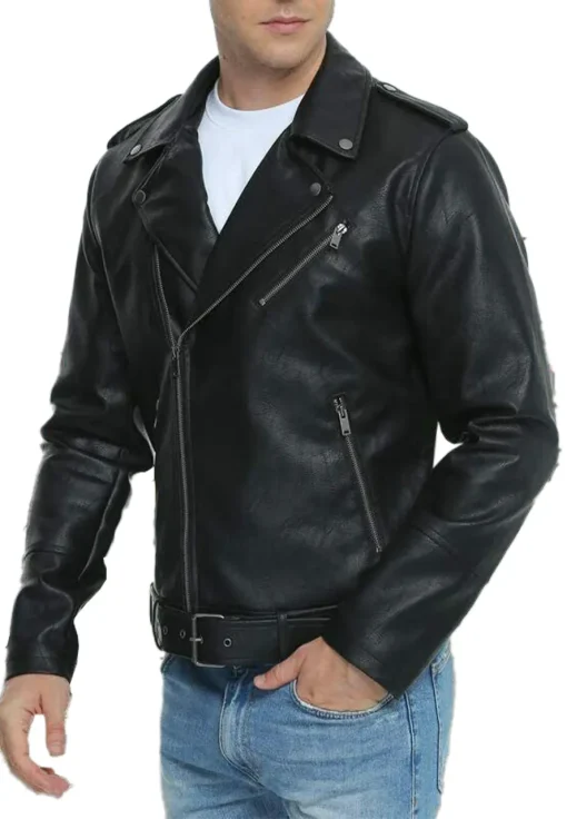 mens-belted-black-faux-leather-biker-jacket