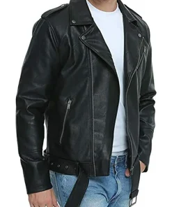 mens-belted-black-faux-leather-biker-jacket