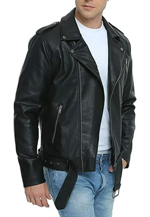 mens-belted-black-faux-leather-biker-jacket