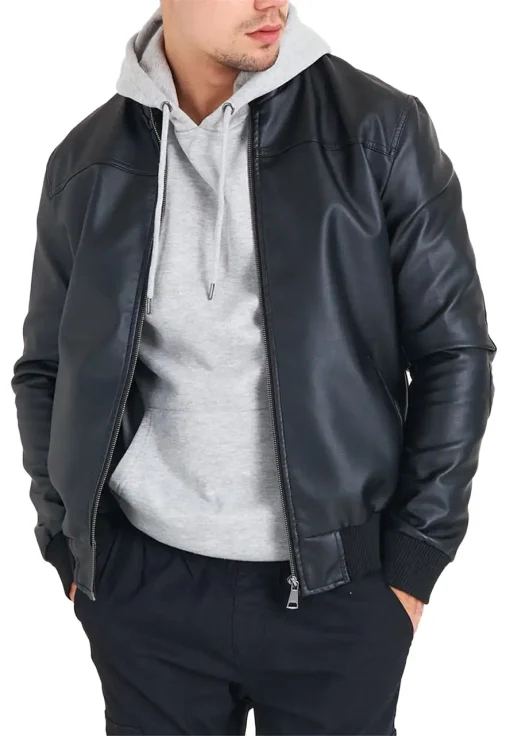 mens-black-bomber-faux-leather-jacket