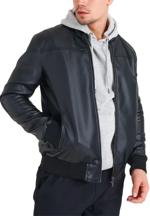 mens-black-bomber-faux-leather-jacket