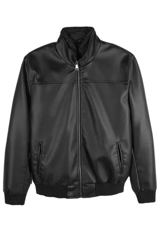 mens-black-bomber-faux-leather-jacket