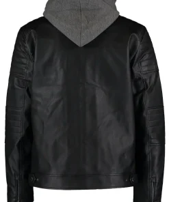 mens-black-faux-leather-hooded-jacket