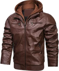 mens-brown-faux-leather-bomber-jacket-with-removable-hood