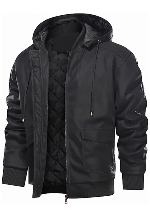 mens-casual-black-faux-leather-bomber-jacket-with-removable-hood