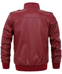 mens-casual-full-zip-maroon-faux-leather-bomber-jacket