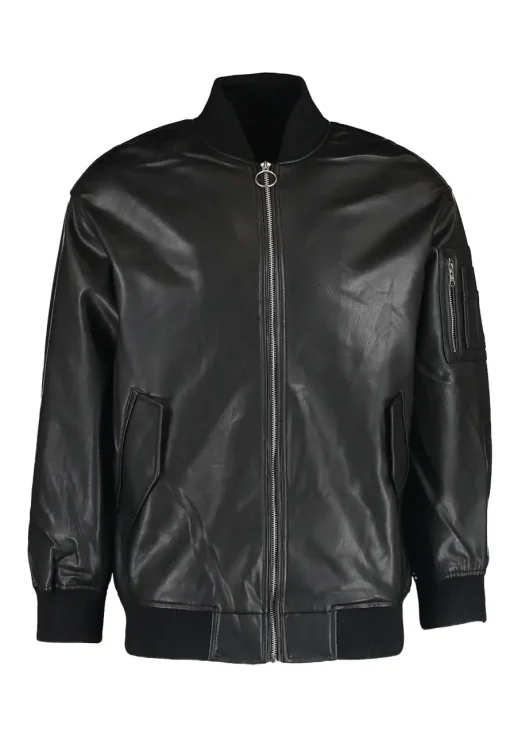 mens-classic-black-faux-leather-bomber-jacket