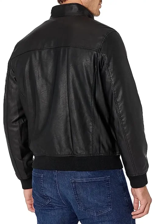 mens-classic-stand-collar-black-faux-leather-bomber-jacket