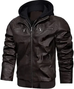 mens-coffee-faux-leather-bomber-jacket-with-removable-hood