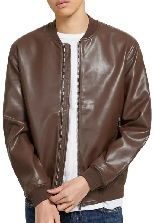 mens-dark-brown-bomber-faux-leather-jacket