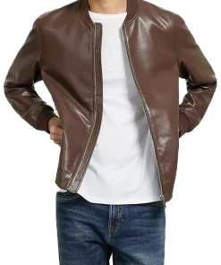 mens-dark-brown-bomber-faux-leather-jacket