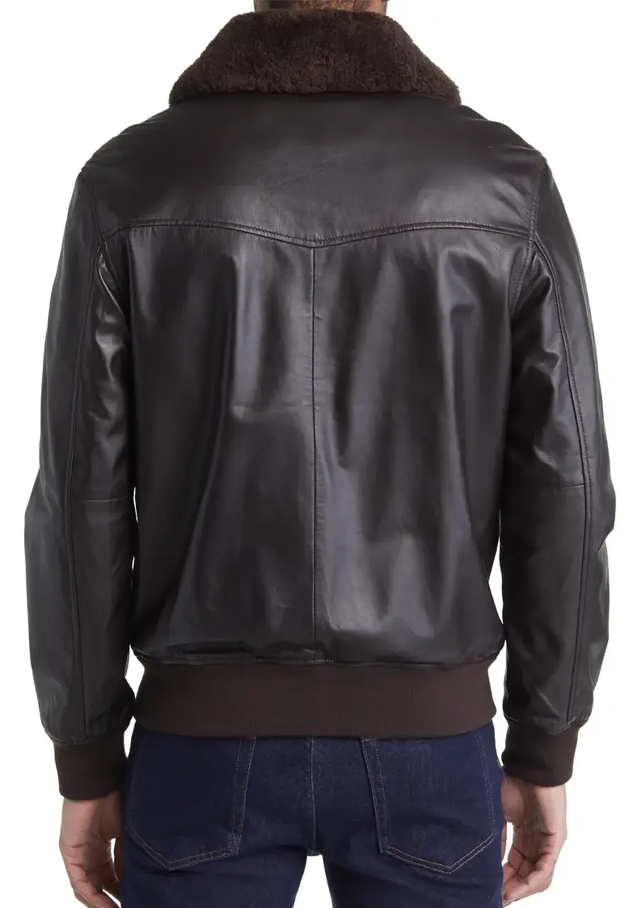 mens-dark-brown-faux-leather-bomber-jacket-with-shearling-collar-4 mens-dark-brown-faux-leather-bomber-jacket-with-shearling-collar