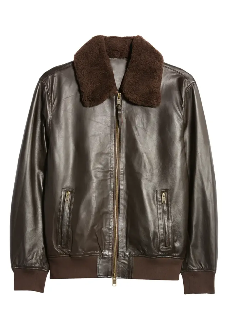 mens-dark-brown-faux-leather-bomber-jacket-with-shearling-collar-5 mens-dark-brown-faux-leather-bomber-jacket-with-shearling-collar