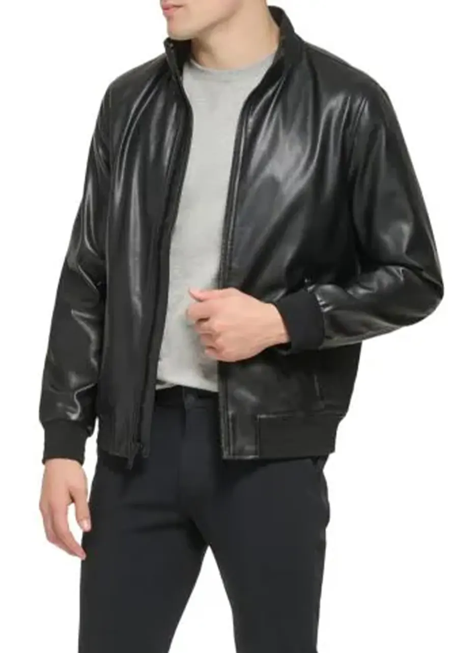 mens-elegant-black-faux-leather-bomber-jacket-2 mens-elegant-black-faux-leather-bomber-jacket