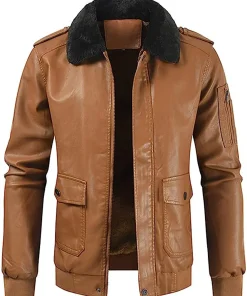 mens-fleece-lined-brown-faux-leather-bomber-jacket