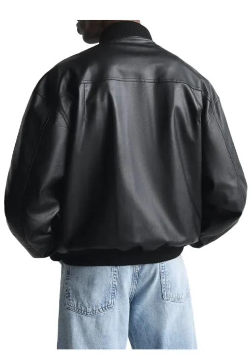 mens-high-collar-black-faux-leather-bomber-jacket