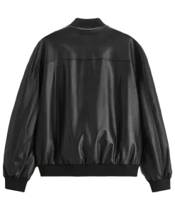 mens-high-collar-black-faux-leather-bomber-jacket