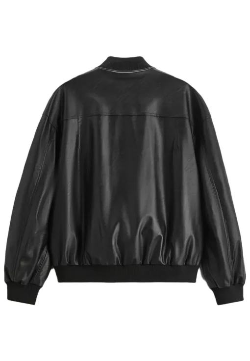 mens-high-collar-black-faux-leather-bomber-jacket