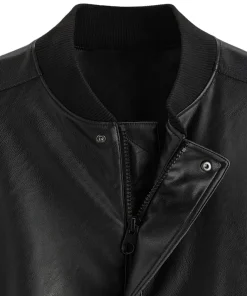 mens-high-collar-black-faux-leather-bomber-jacket