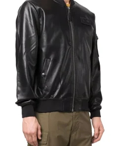 mens-long-sleeve-black-faux-leather-bomber-jacket