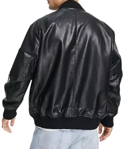 mens-oversized-black-faux-leather-bomber-jacket