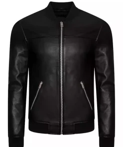 mens-regular-fit-faux-leather-black-bomber-jacket