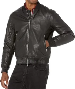 mens-retro-black-faux-leather-bomber-jacket